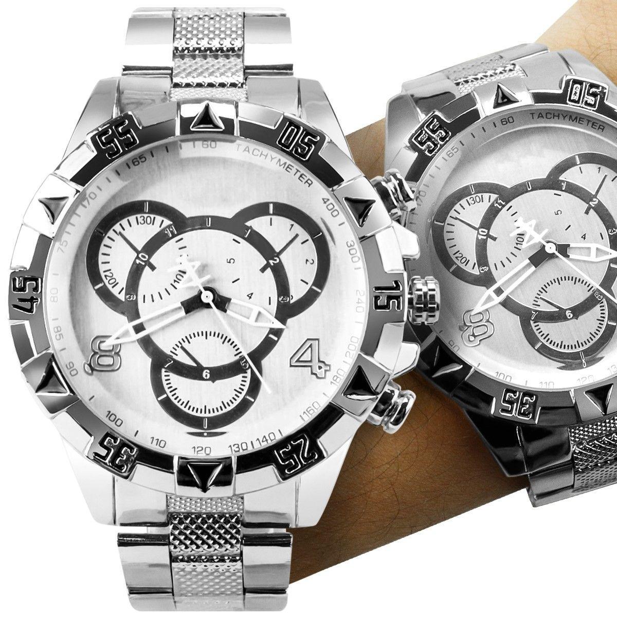 Miniatura Relogio Masculino Aço Inox Prata Prova Dagua + Premium