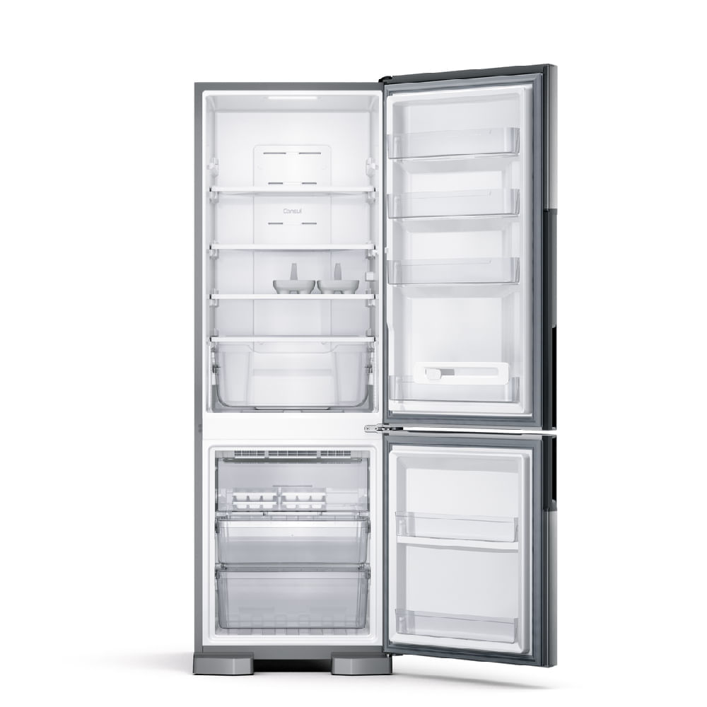 Miniatura Geladeira Consul Frost Free Duplex 397 litros Evox com freezer embaixo - CRE44BK 110V