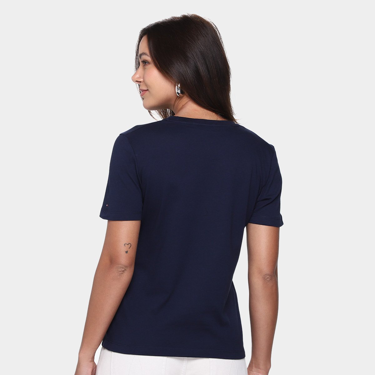 Miniatura Camiseta Tommy Hilfiger Reg Corp Logo Feminina Azul Escuro - G