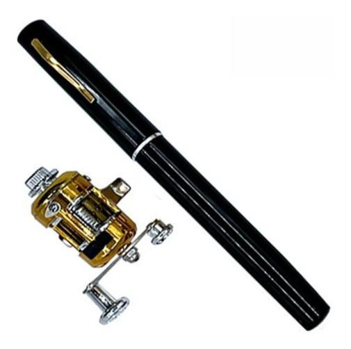 Miniatura Mini Vara De Pesca Telescópica Caneta Com Carretilha - Preto