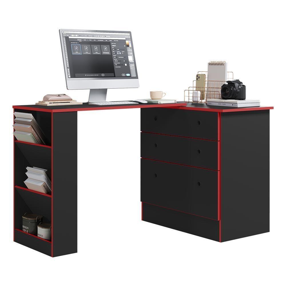 Miniatura Conjunto Gamer Armário 2 Portas E Mesa Giratória Preto Fosco-vermelho - Qmovi Preto Fosco-vermelho