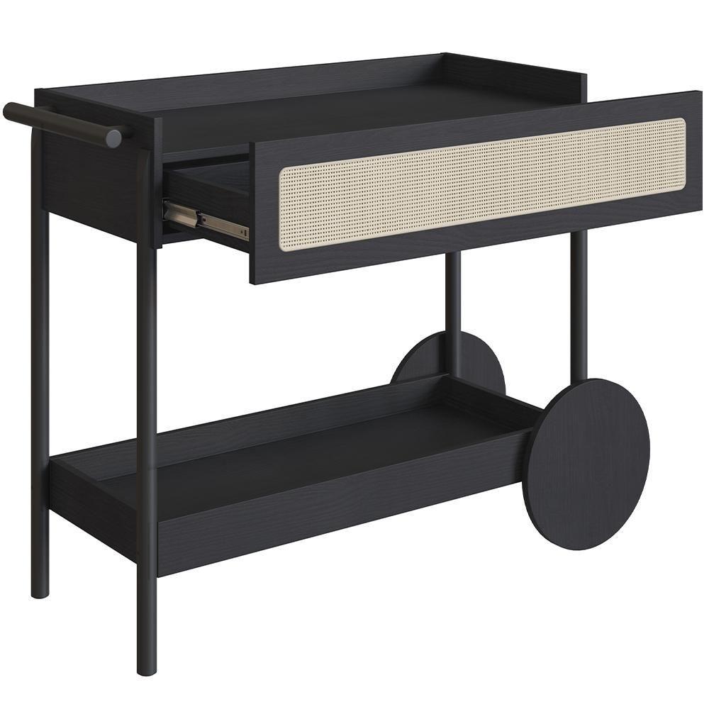 Miniatura Carrinho Bar Com Porta Taças Pés Madeira Moss A03 Nero Preto
