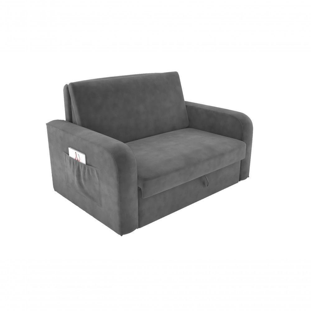 Miniatura Sofá Cama Daiane 2 Lugares Com Baú Veludo Cinza Matrix