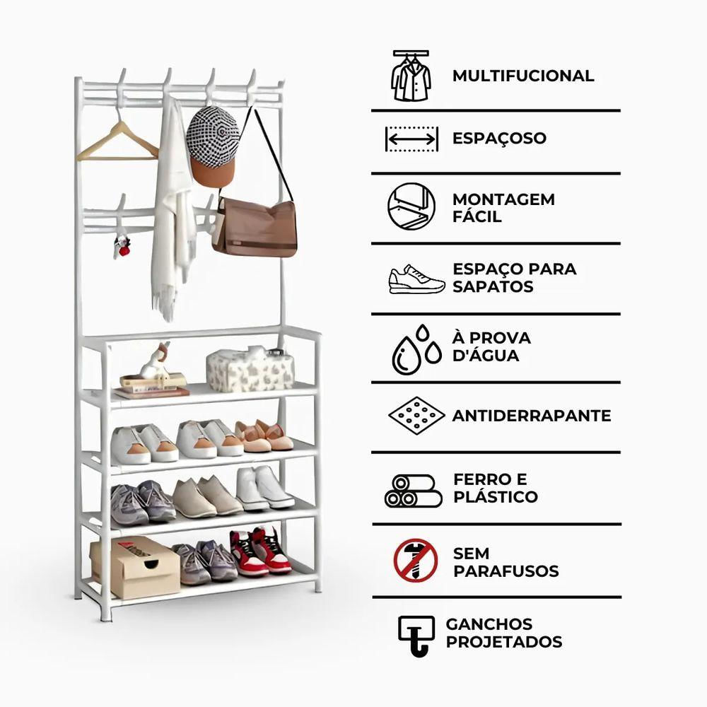 Miniatura Sapateira Organizadora Com Ganchos 4 Prateleiras Ideal Para Quem Busca Organização E Otimização De Espaço