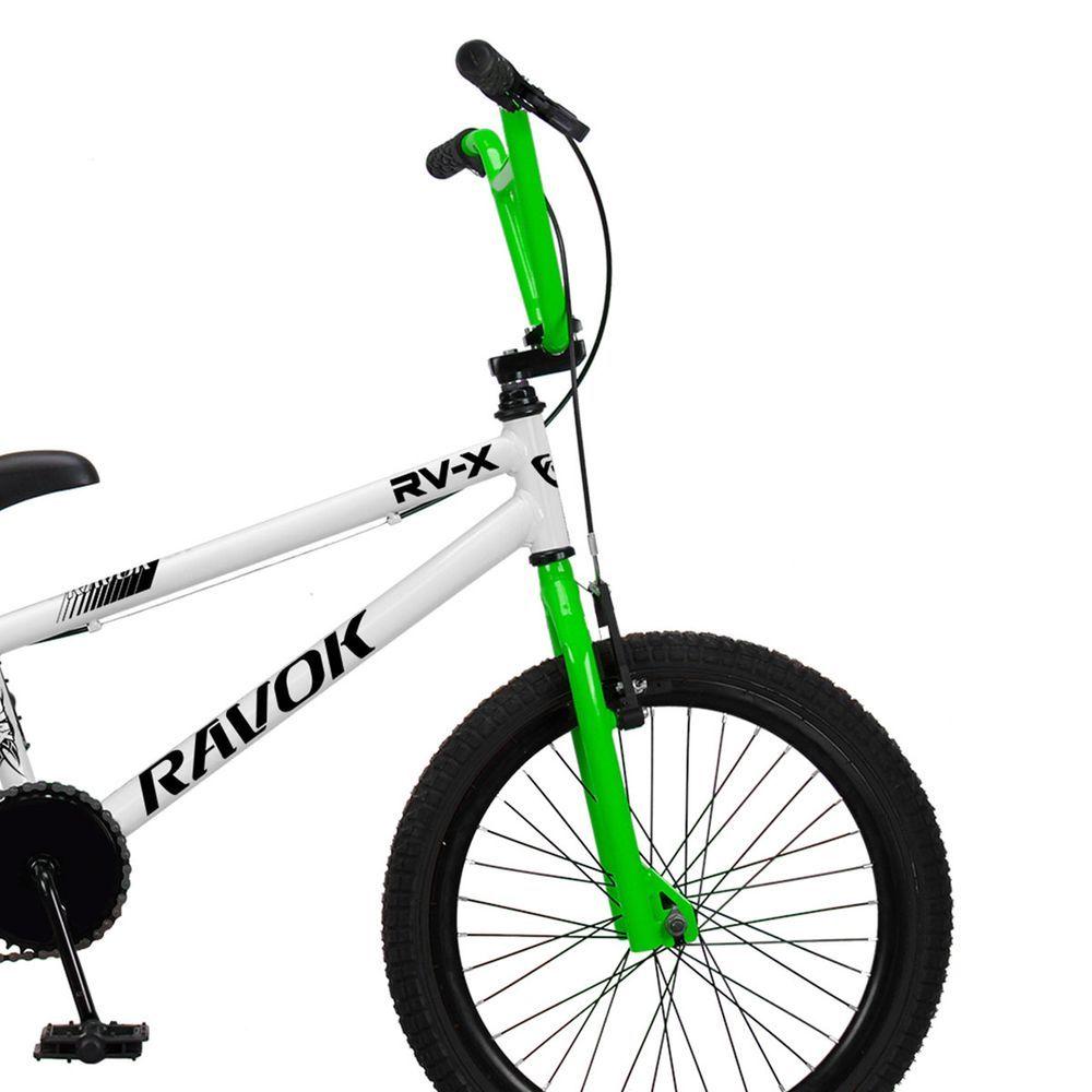 Miniatura Bicicleta BMX Cross Aro 20 RV-X Aro Aero Freio V-brake Ravok Branco Verde