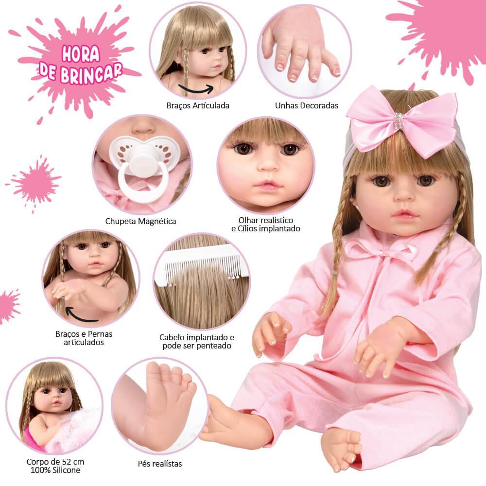 Miniatura Boneca Bebê Reborn Menina Loira Princesa Realista + 20 Itens
