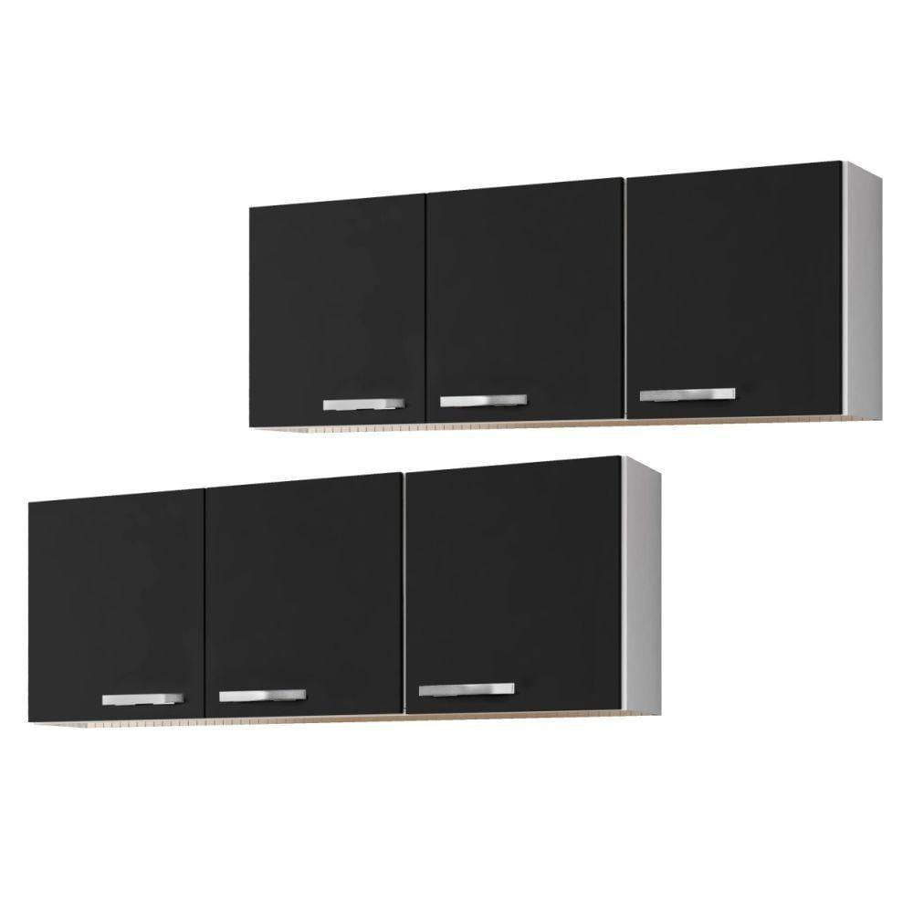 Miniatura Kit 2 Armários Aéreos De Cozinha Parma 3 Portas 150cm - Lumil Móveis Branco-preto