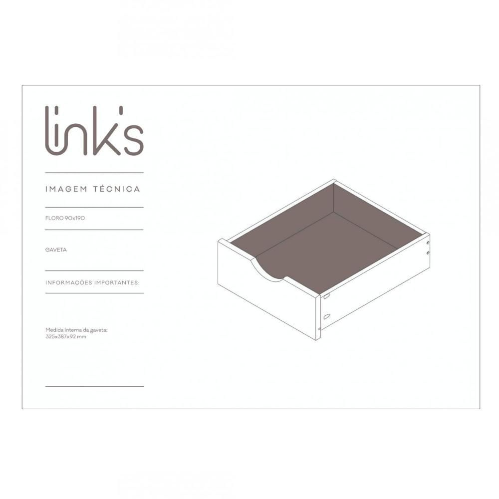 Miniatura Cama Solteiro 5 Gavetas e Nicho Madeira Maciça Floro Inter Link Branco Lavado