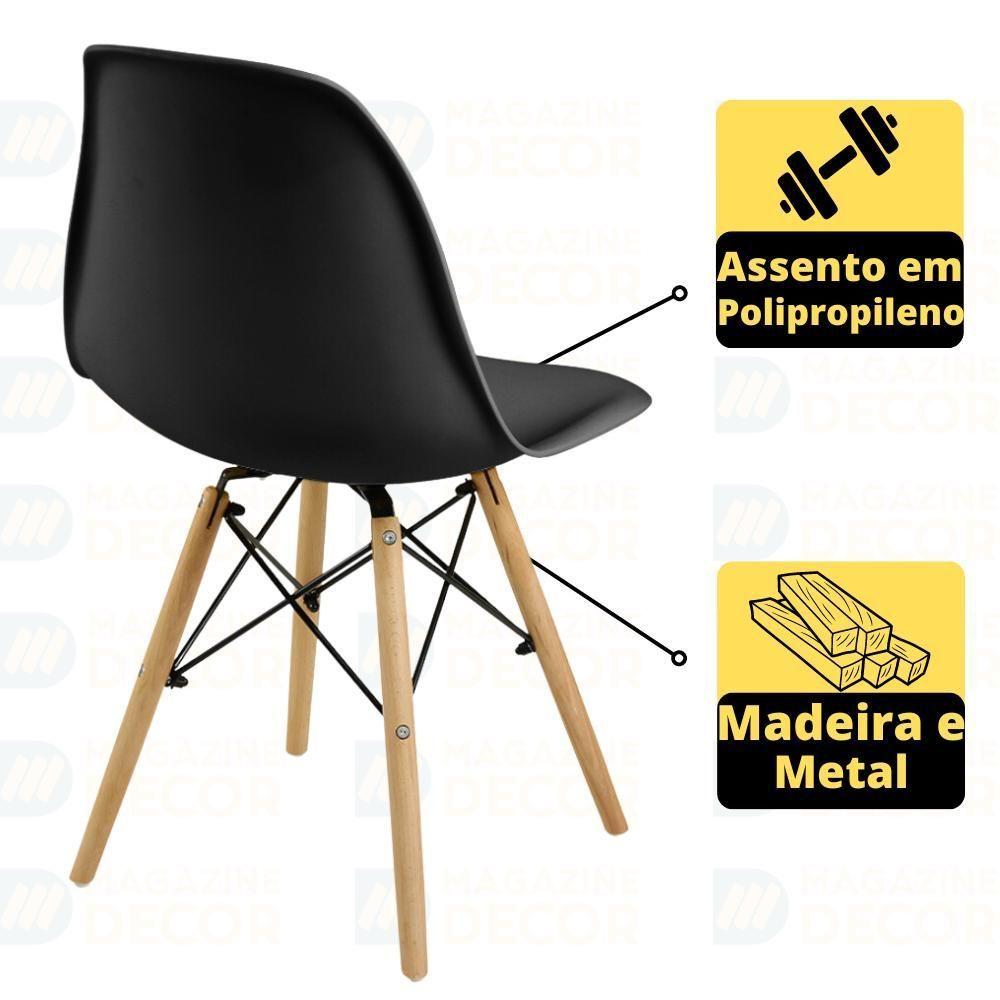 Conjunto Mesa De Jantar Redonda Marci Premium Branca 100cm Com 4 Cadeiras Eames Eiffel - Preto