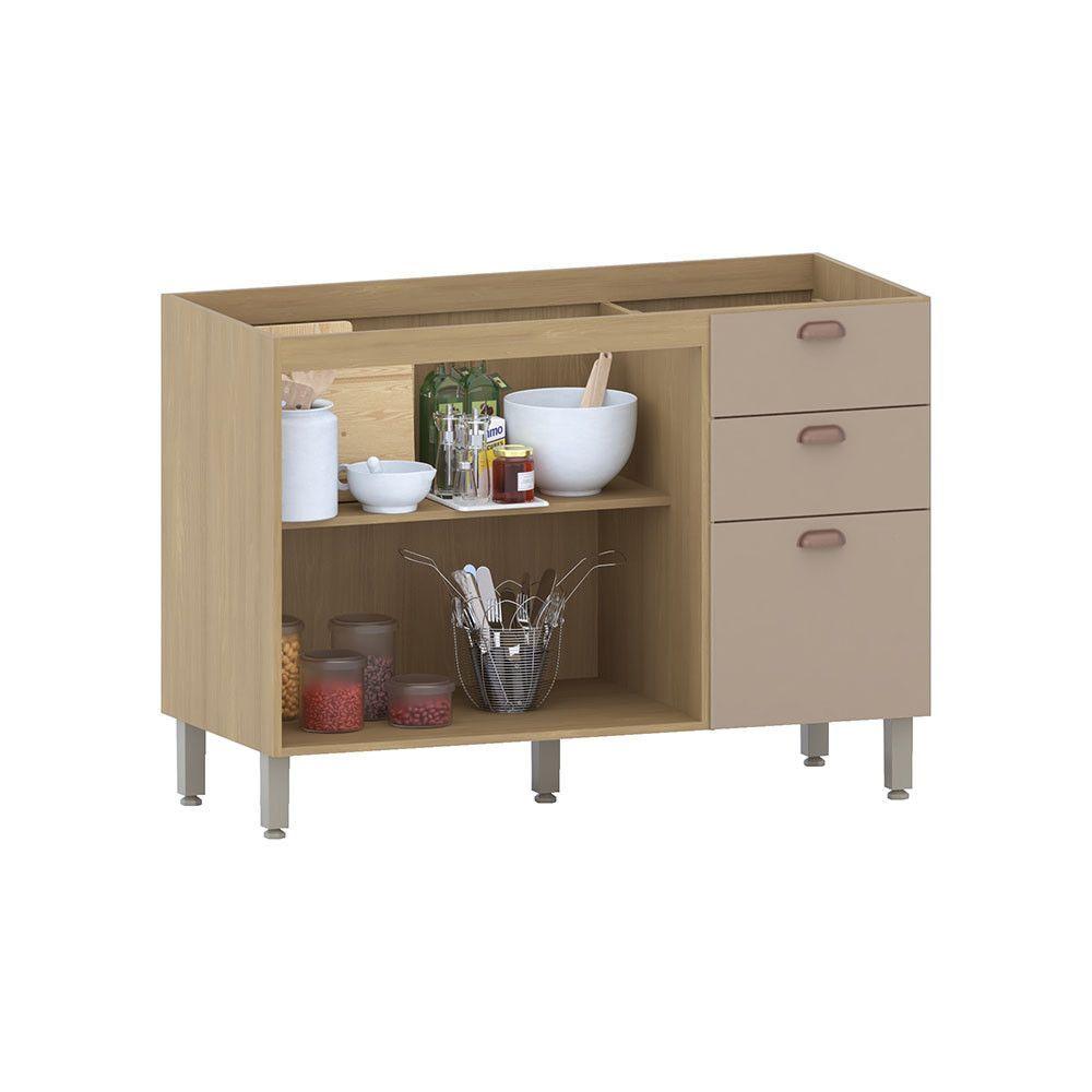 Miniatura Balcão De Cozinha Para Pia 120cm 2 Portas E 3 Gavetas Classi Freijó/petala Rosa