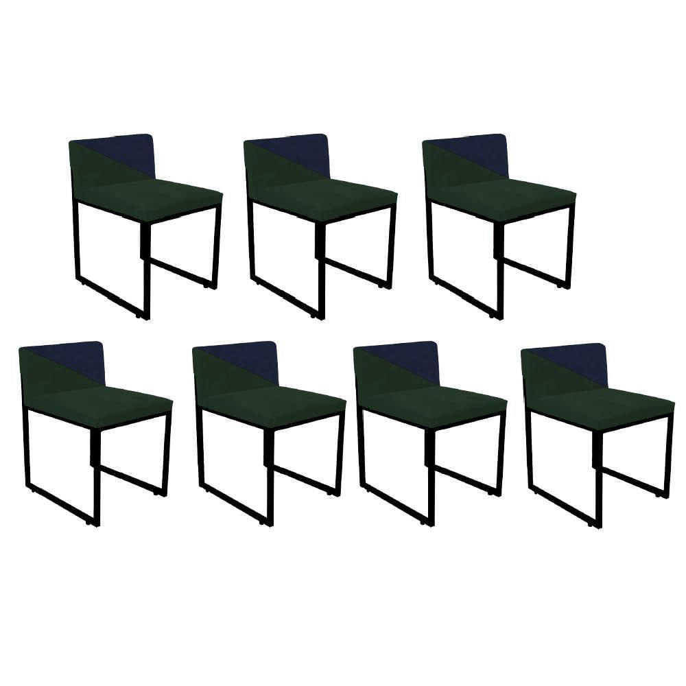 Miniatura Kit 07 Cadeira Lee Duo De Jantar Industrial Ferro Preto Suede Verde E Azul Marinho - Amey Decor