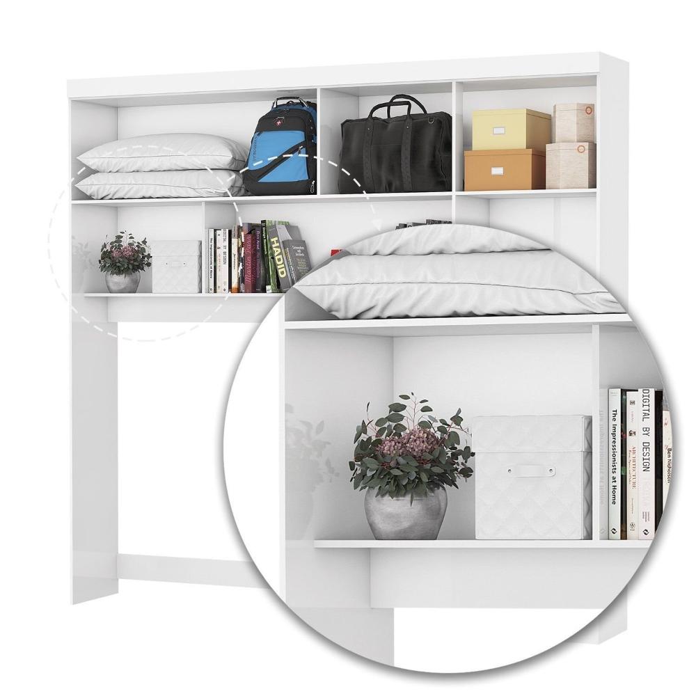 Miniatura Guarda-roupa Casal Modulado 5 Portas com Cama Santiago 3 Portas com Espelho 5 Gavetas Branco