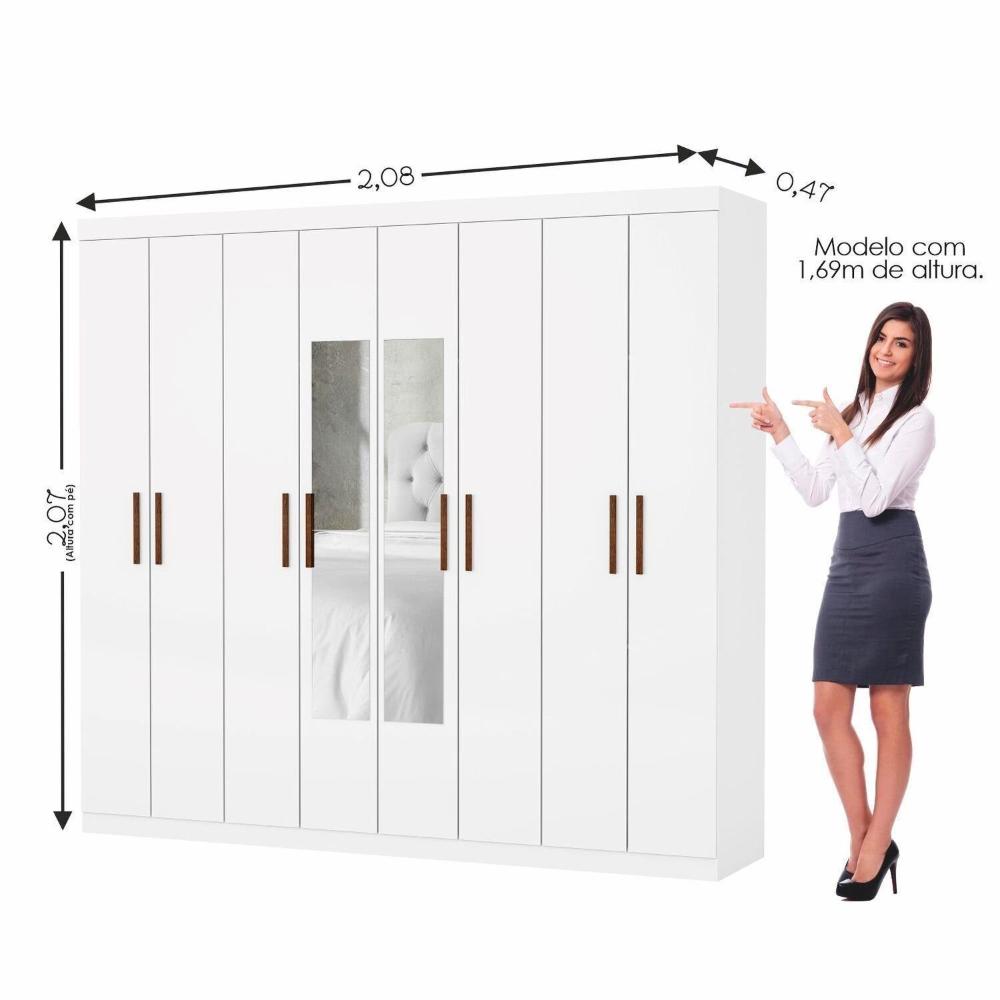 Miniatura Guarda-roupa Stanley 8 Portas 4 gavetas com Espelho Branco