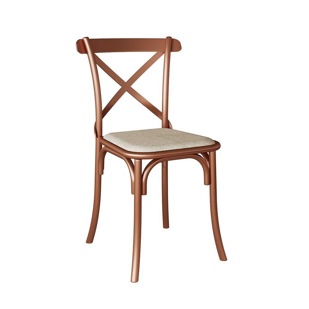 Conjunto Mesa De Jantar 6 Cadeiras Katrina Cobre Trama Premium Cobre E Branco 150 Cm - Cor: Marrom