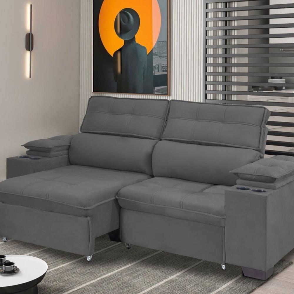 Miniatura Sofá Manaus 180 Cm Retratil e Reclinável Titânio