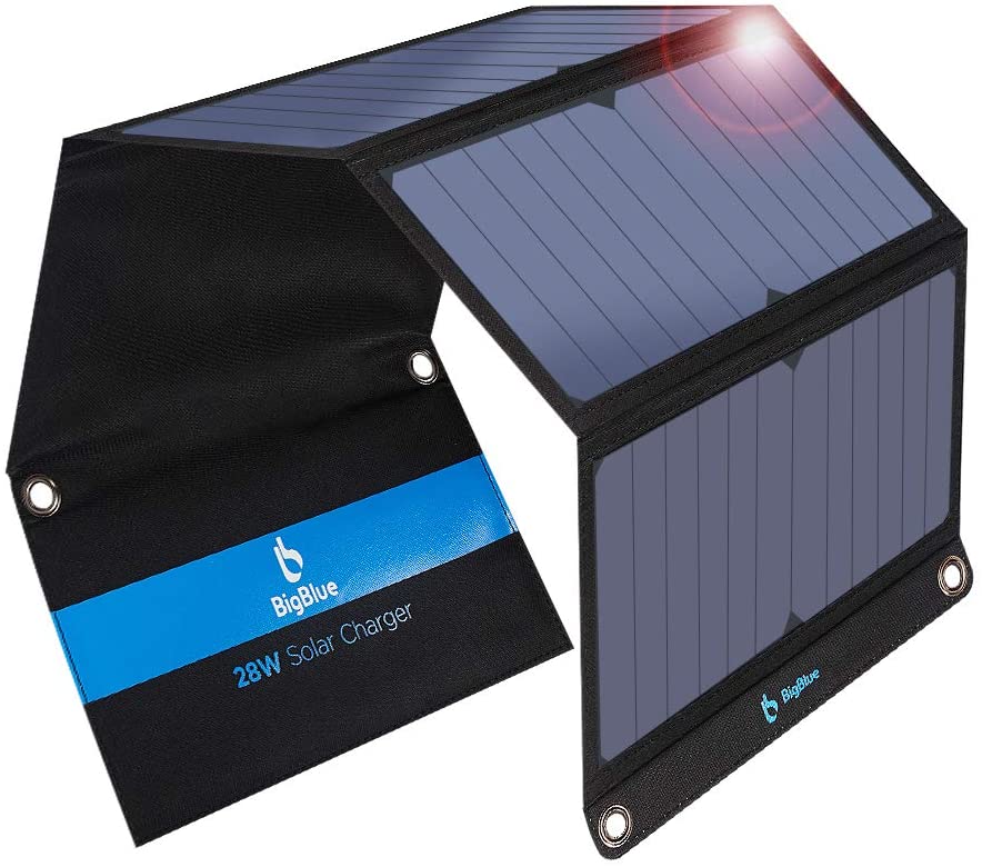 Miniatura BigBlue Painel Solar Carregador Portátil c/ duas saídas USB, à prova d'água, 28W, 5V, 1 unidade.