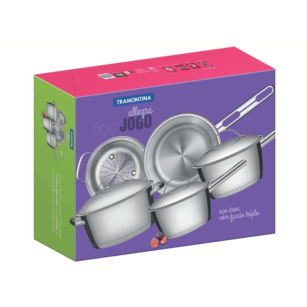 Miniatura Jogo de Panelas Aço Inox Indução Tramontina 5 Peças Allegra