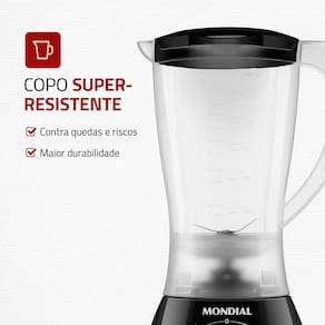 Miniatura Liquidificador Mondial Power- L-550 com 2 Velocidades + Pulsar e 550W - Preto 110V