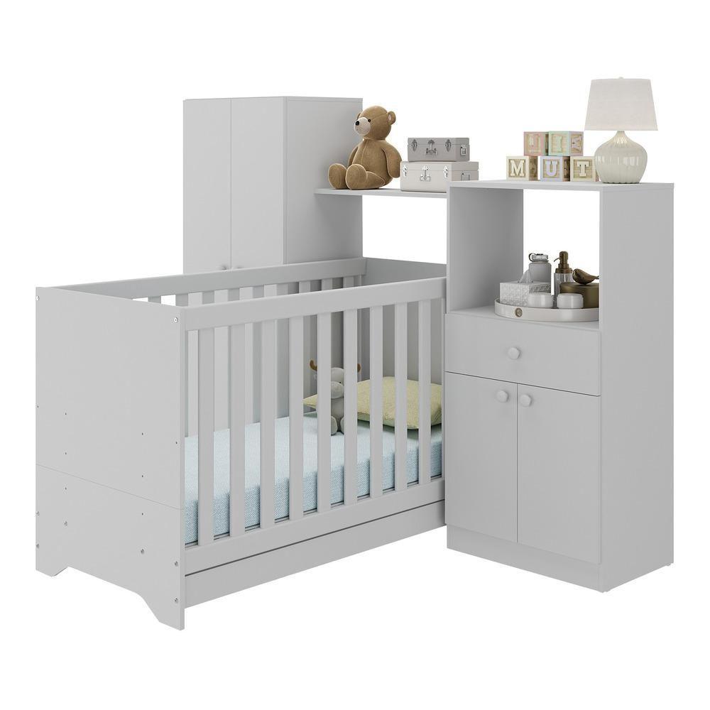 Miniatura Berço 3 Em 1 Com Colchão E Guarda-roupas 4 Portas 1 Gaveta Multimóveis Mp4162 Branco Branco