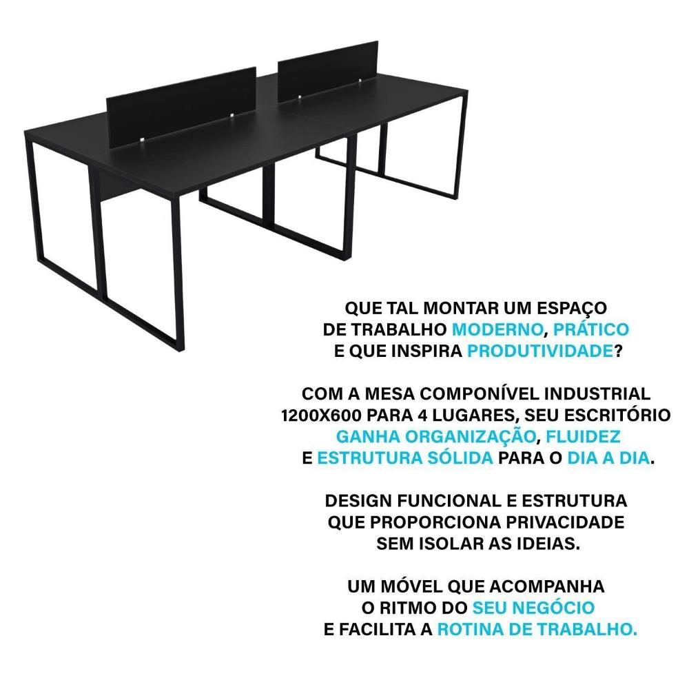 Estação de Trabalho Mesa Plataforma Industrial 4 Lugares Office Preto