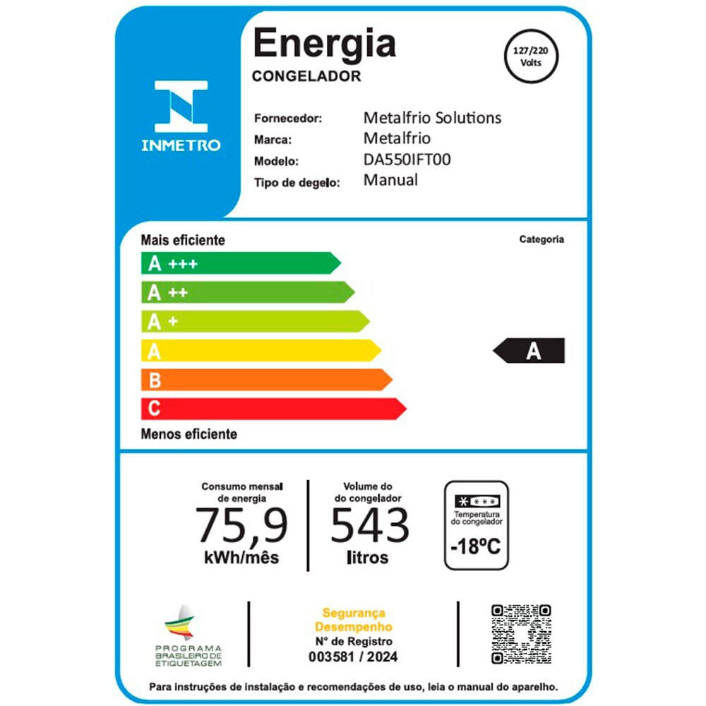 Freezer Horizontal Metalfrio 546 Litros, Bivolt, Inverter - DA550IFTech Branco - Bivolt