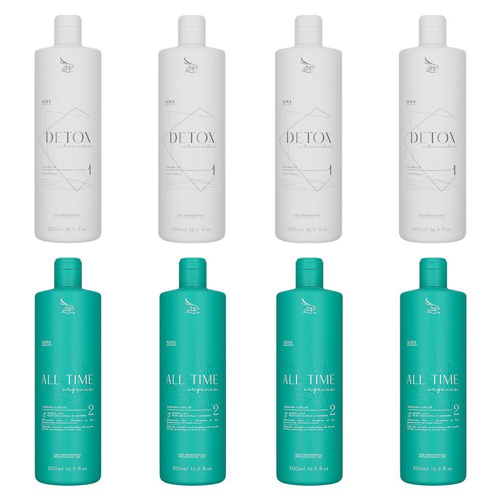 Miniatura Zap All Time Organic Combo 4 Escovas Progressivas E 4 Shampoos 1 Litro - Verde