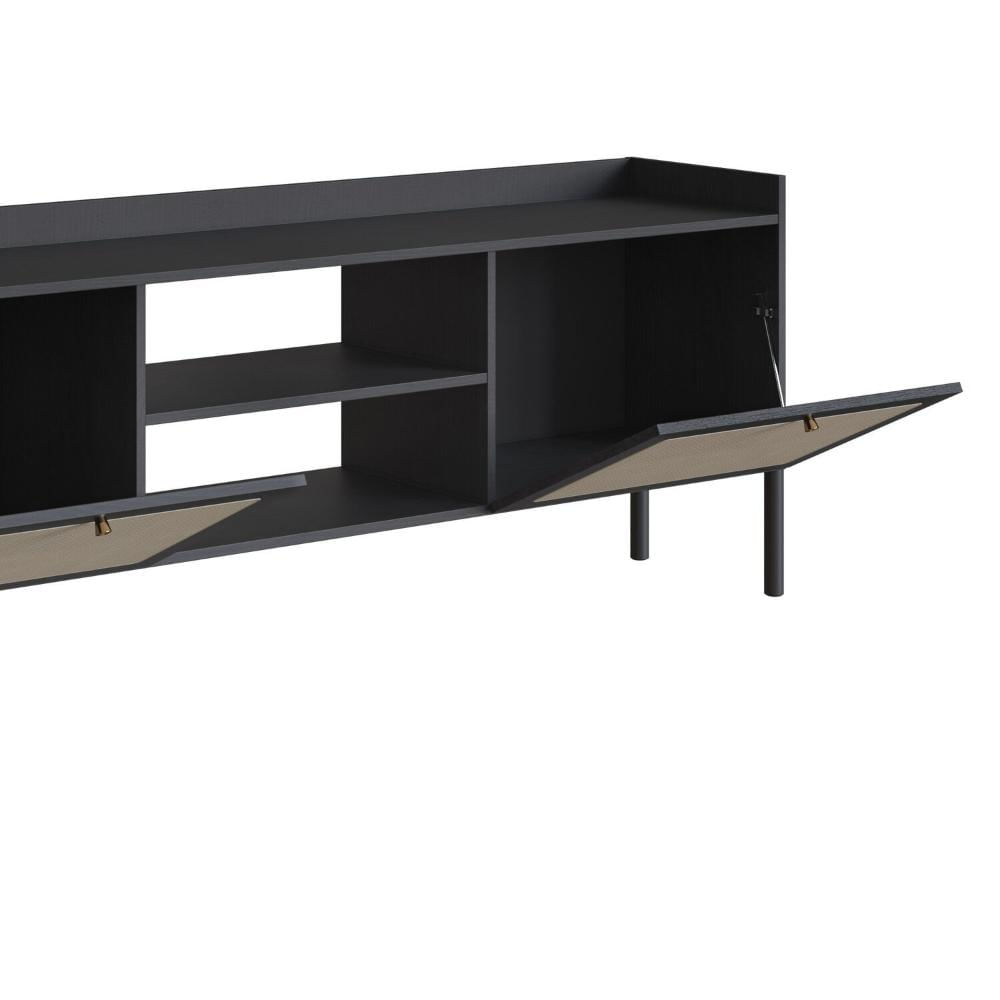 Rack para TV até 65 Polegadas 2 Portas 183cm Palhinha Pé Madeira Oslo Nero/Preto