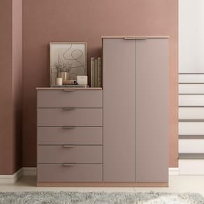 Miniatura Cômoda Sapateira Bartira Roma com 2 Portas e 5 Gavetas - 122cm de largura Avelã e Capuccino