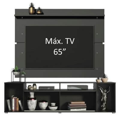 Rack Madesa Cancun e Painel para TV até 65 Polegadas - Preto Cor:Preto