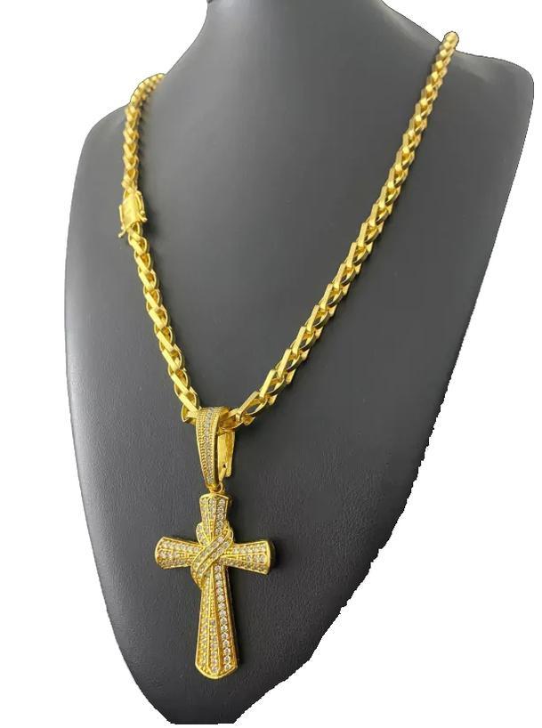 Miniatura Cordão Balão 8Mm + Pingente Cruz Cravejada - Banhado A Ouro