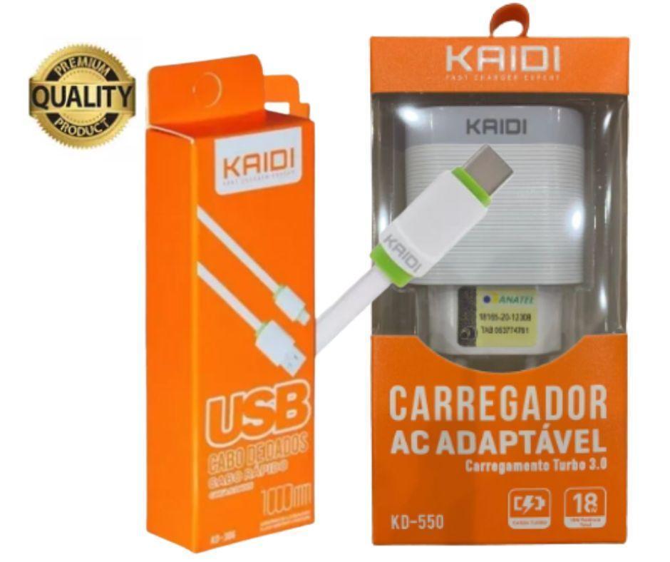 Miniatura Fonte Carregador Kaidi Kd-550 18W + Cabo Micro Usb Reforçado