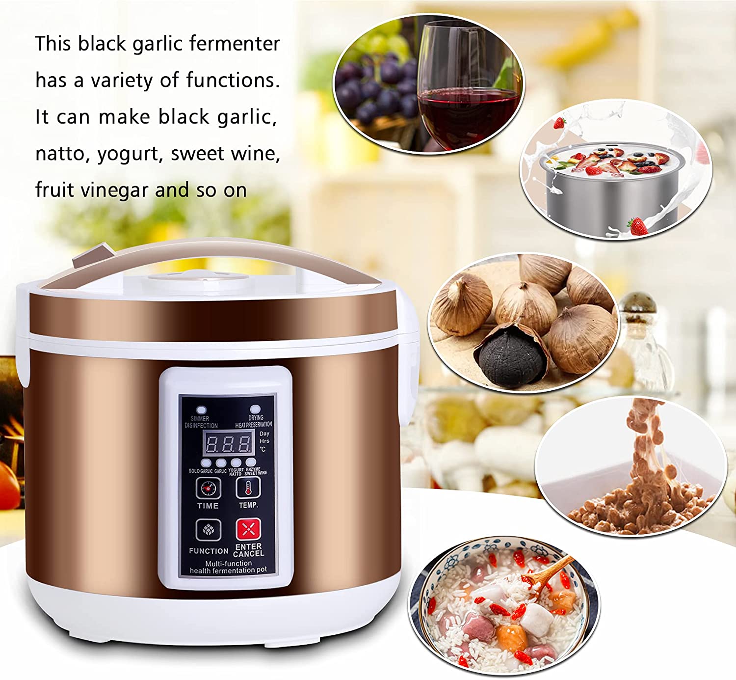 Black Garlic Máquina Fermentadora Automática 6L para P roduzir Alho Negro 110V Dourada
