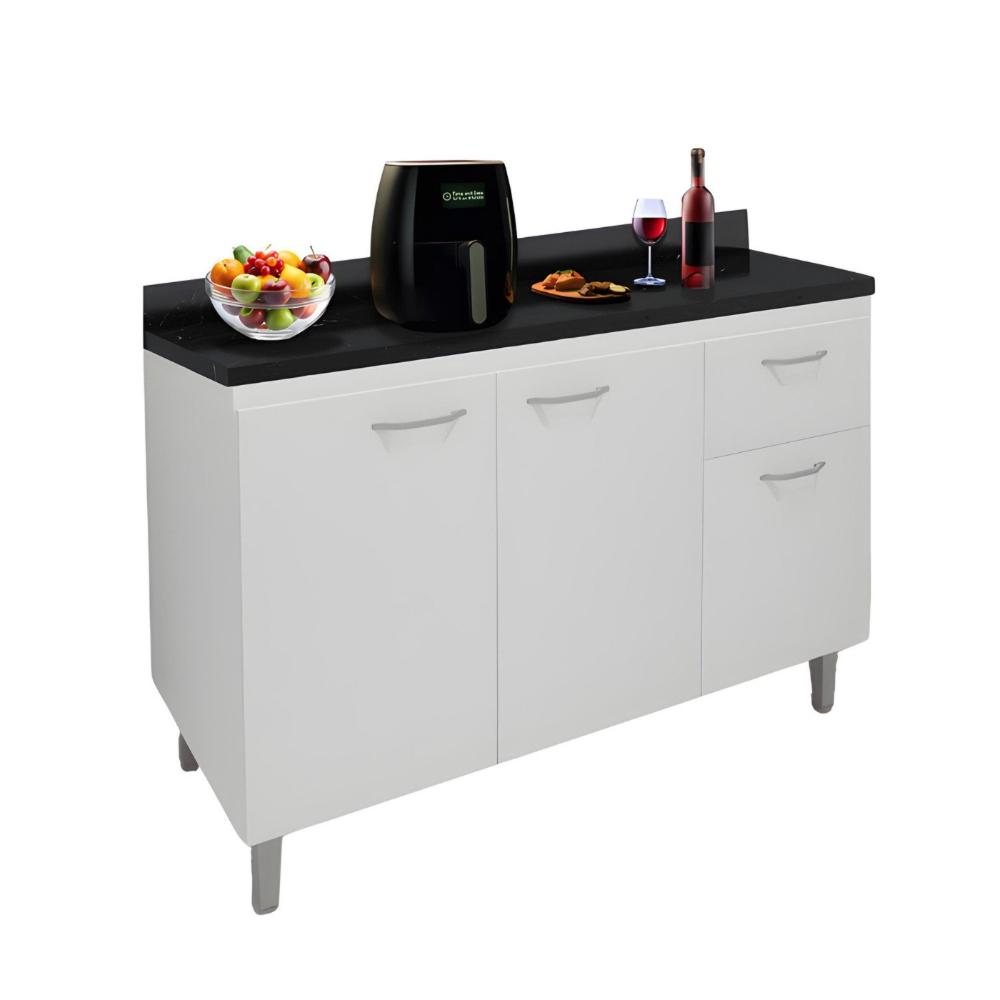 Balcão de Pia Cozinha 120cm Armário Gabinete Morgana Branco