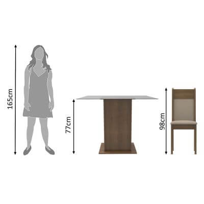 Conjunto Sala de Jantar Madesa Moni Mesa Tampo de Vidro com 2 Cadeiras Rustic/Crema/Pérola Cor:Rustic/Crema/Pérola