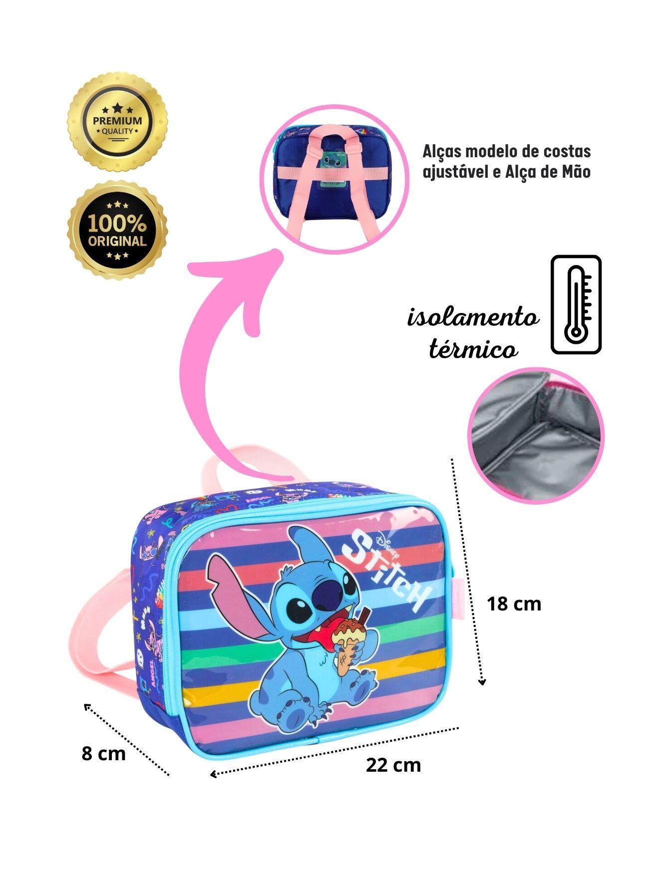 Kit Lilo Stitch Mochila Rodas Costas Lancheira Estojo - Azul