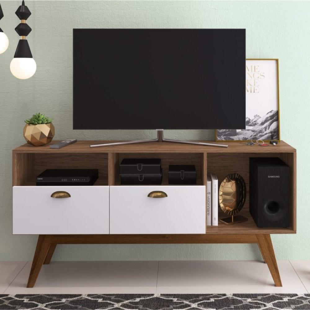 Conjunto Rack para TV até 48 Polegadas 2 Portas e Rack para TV até 65 Polegadas 2 Portas Estilare Madeirado/Off White