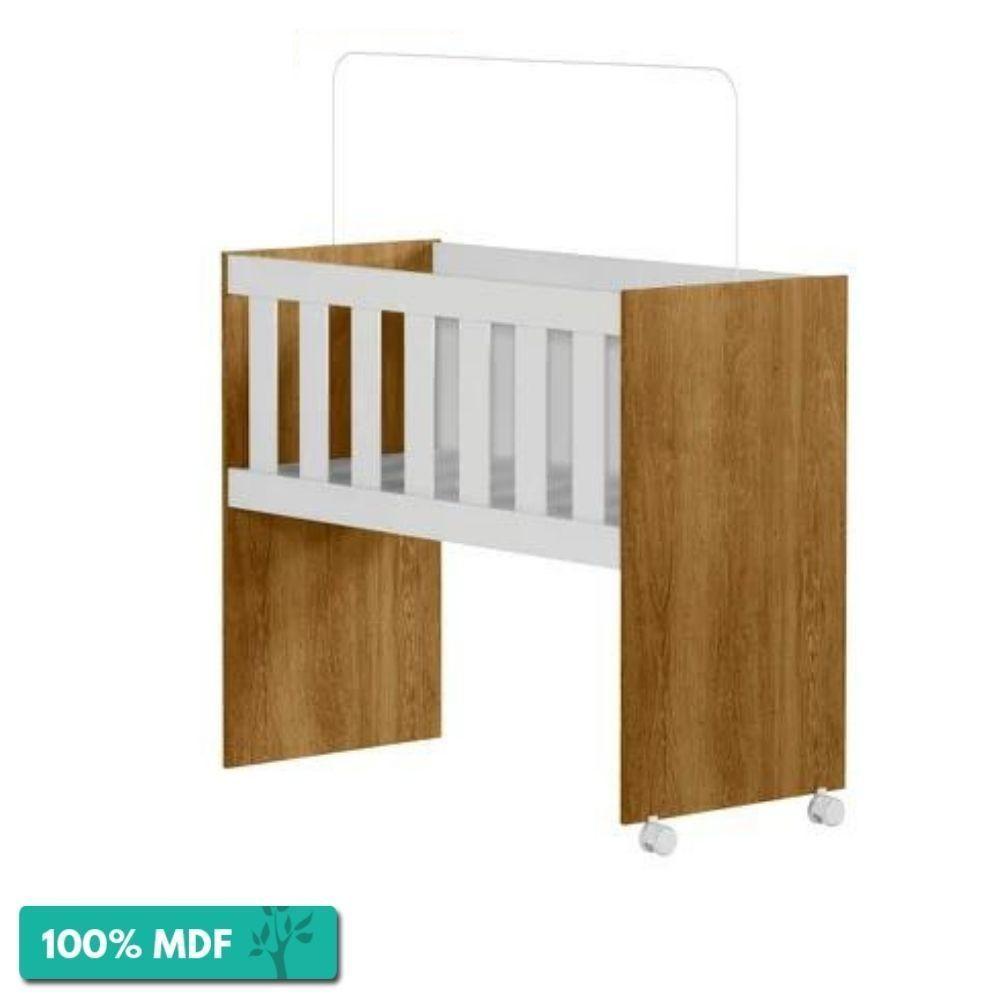 Miniatura Mini Berço Multifuncional Com Colchão 100% Mdf 5 Em 1 Rubi Tigus Baby Branco/Amadeirado