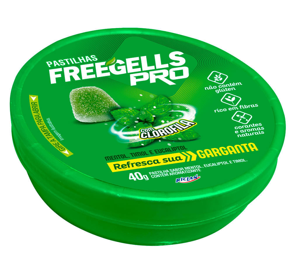 Miniatura Pastilha Freegells Pro Mentol, Timol e Eucaliptol com Clorofila 40g