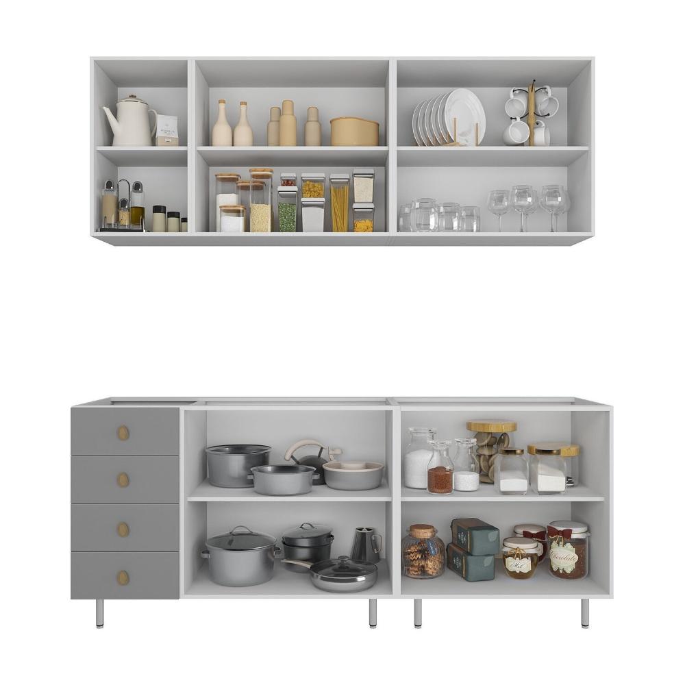 Miniatura Cozinha Compacta 4 Peças 100% Mdf Bp 2 Balcões 2 Aereos Maranello Branco/Urbi