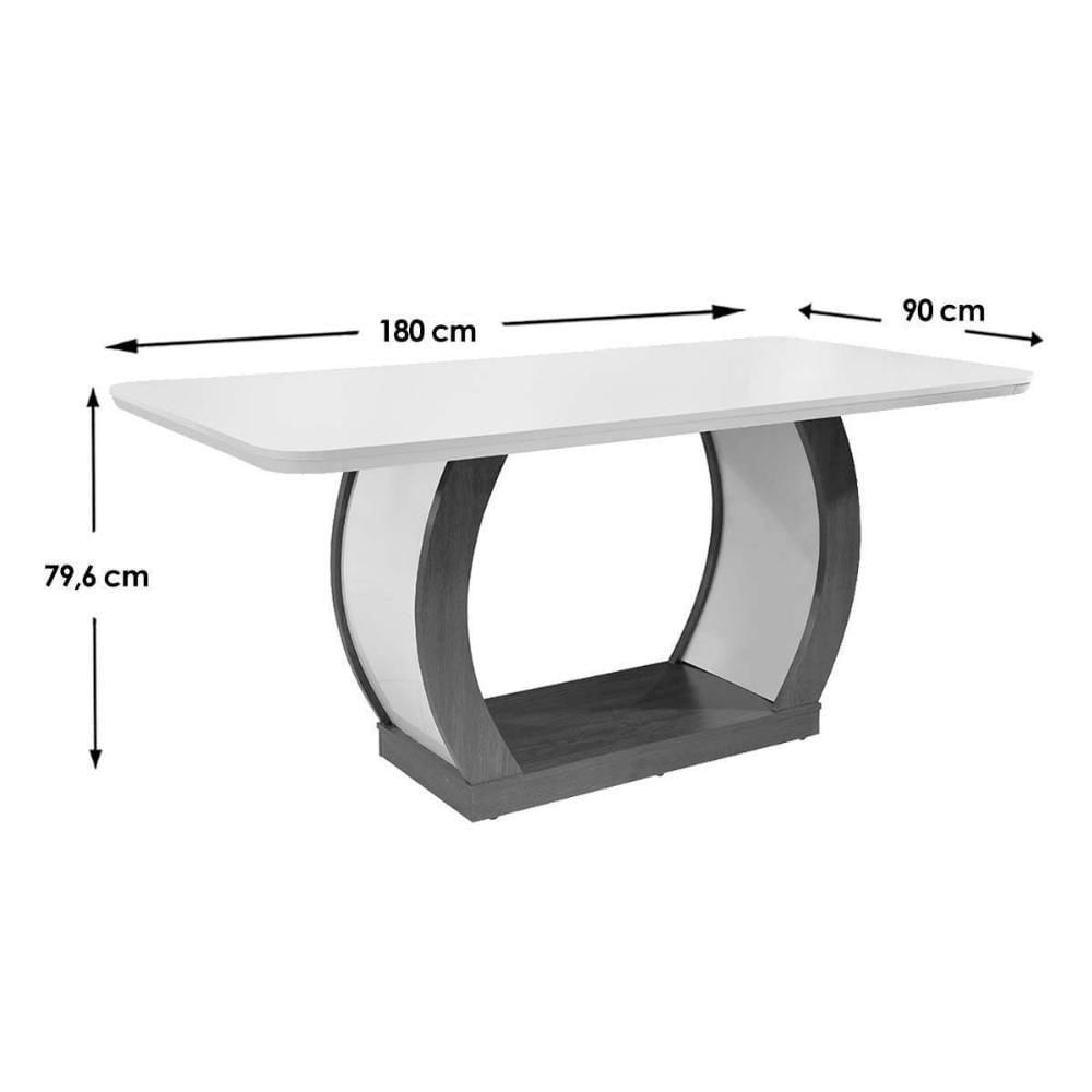 Miniatura Mesa De Sala Jantar Jade C-tampo Vidro Canto Curvo 180x90cm Imbuia-grafite Rufato