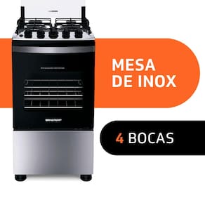 Miniatura Fogão Brastemp 4 Bocas BFO4NBR Clean com Mesa de Inox, 2 Prateleiras Ajustáveis e Acendimento automático Bivolt – Inox