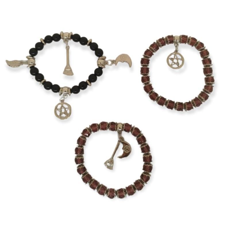 Kit Com 3 Pulseiras Wicca Negra E Roxa