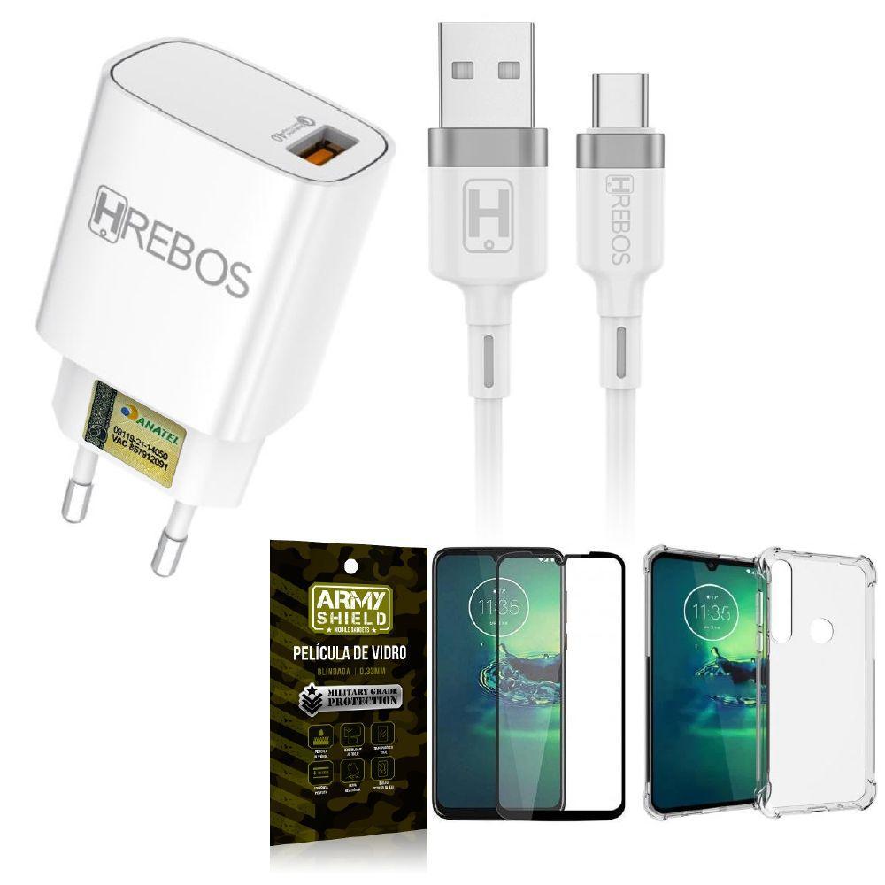 Miniatura Capinha Moto G8 Play + Carregador Turbo Hs183 + Película 3D