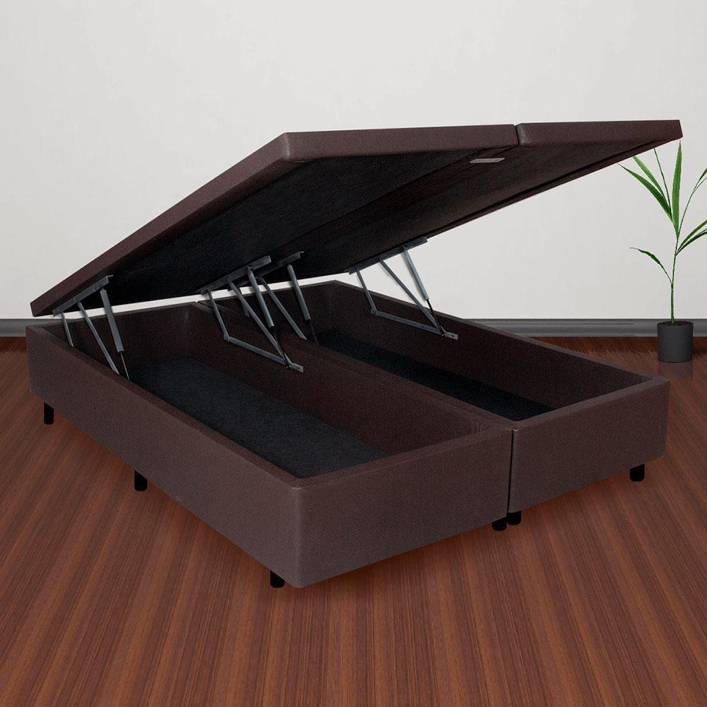 Cama Box Queen Baú Linho Marrom 158x198 Colchão Adapto Molas Ensacadas