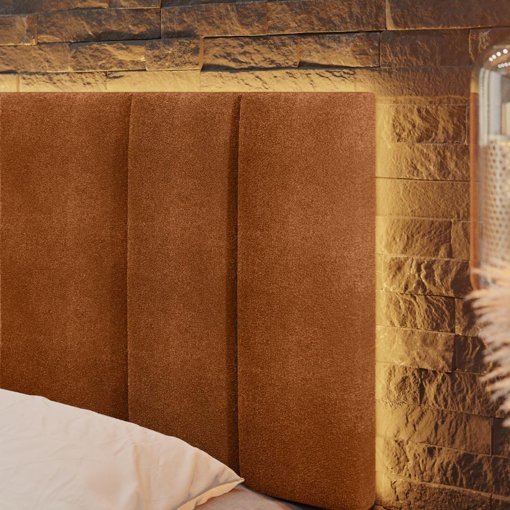 Miniatura Cabeceira King Estofada Com Led Boucle Teracota