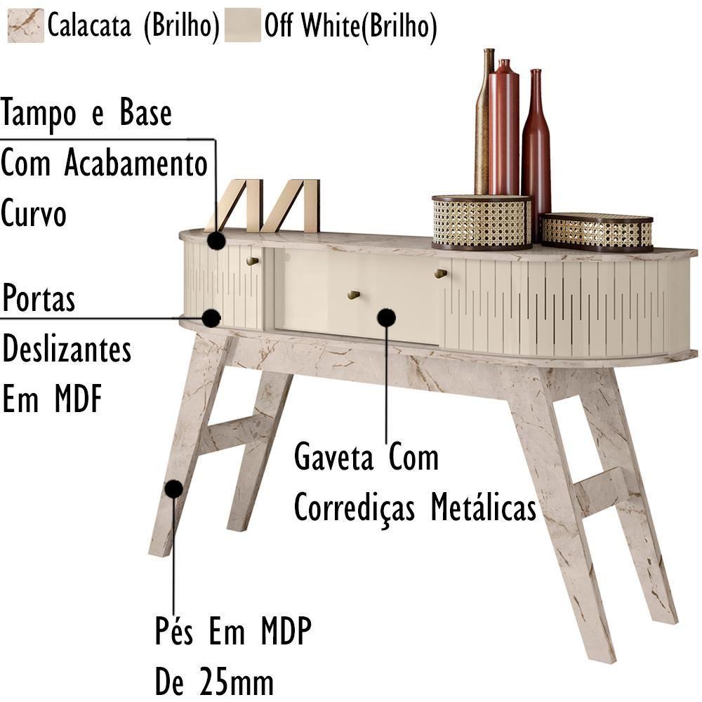 Aparador E Mesa De Centro Para Sala Estind Calacata Off White Mdt Calacata Off White