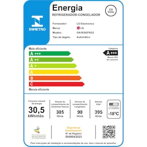 Geladeira LG Frost Free Preta GN-B392PXGB Duplex com Tecnologia Inverter Top Freezer - 395 litros 110V