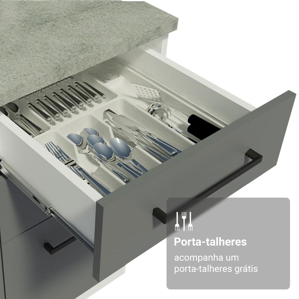 Armário de Cozinha Compacta 190cm com Cristaleira Branco/Cinza Agata Madesa 01 Branco/Cinza