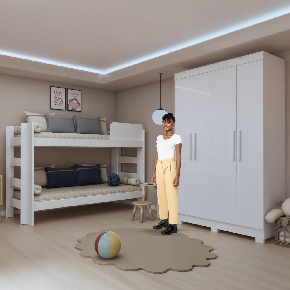 Quarto Infantil Completo com Guarda-Roupa e Beliche Théo Branco