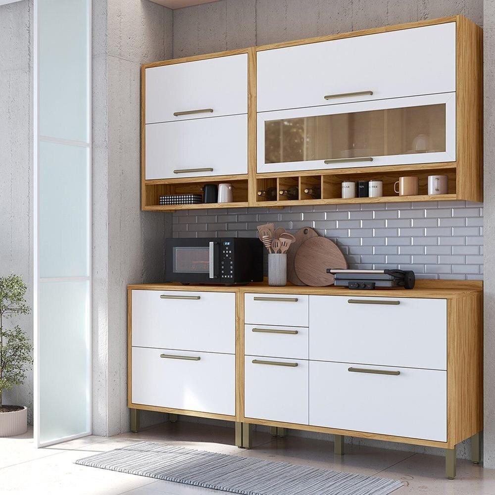 Miniatura Cozinha Compacta 4 Peças Vicenza Espresso Móveis Branco Brilho/Amêndoa